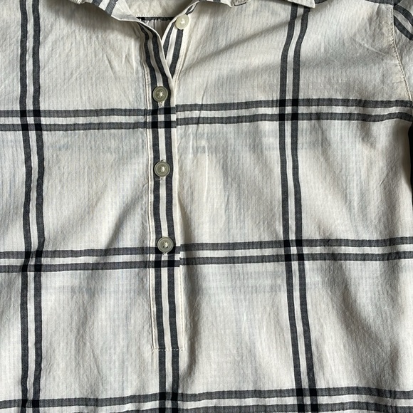 Loft Softened Cream & Black Plaid Long Sleeve Half button shirt - Picture 4 of 10